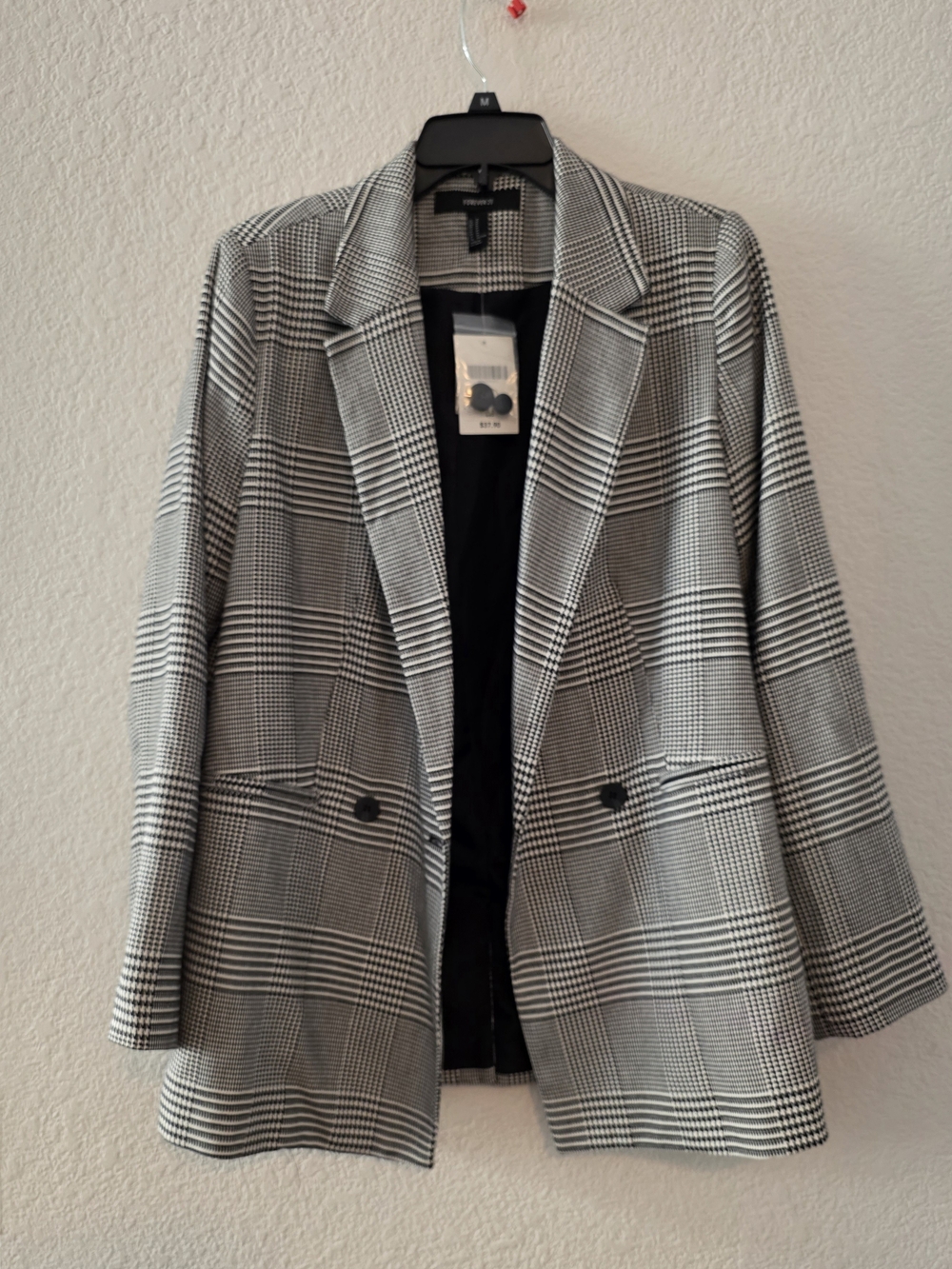 Forever 21 Black & White Glen Plaid Blazer